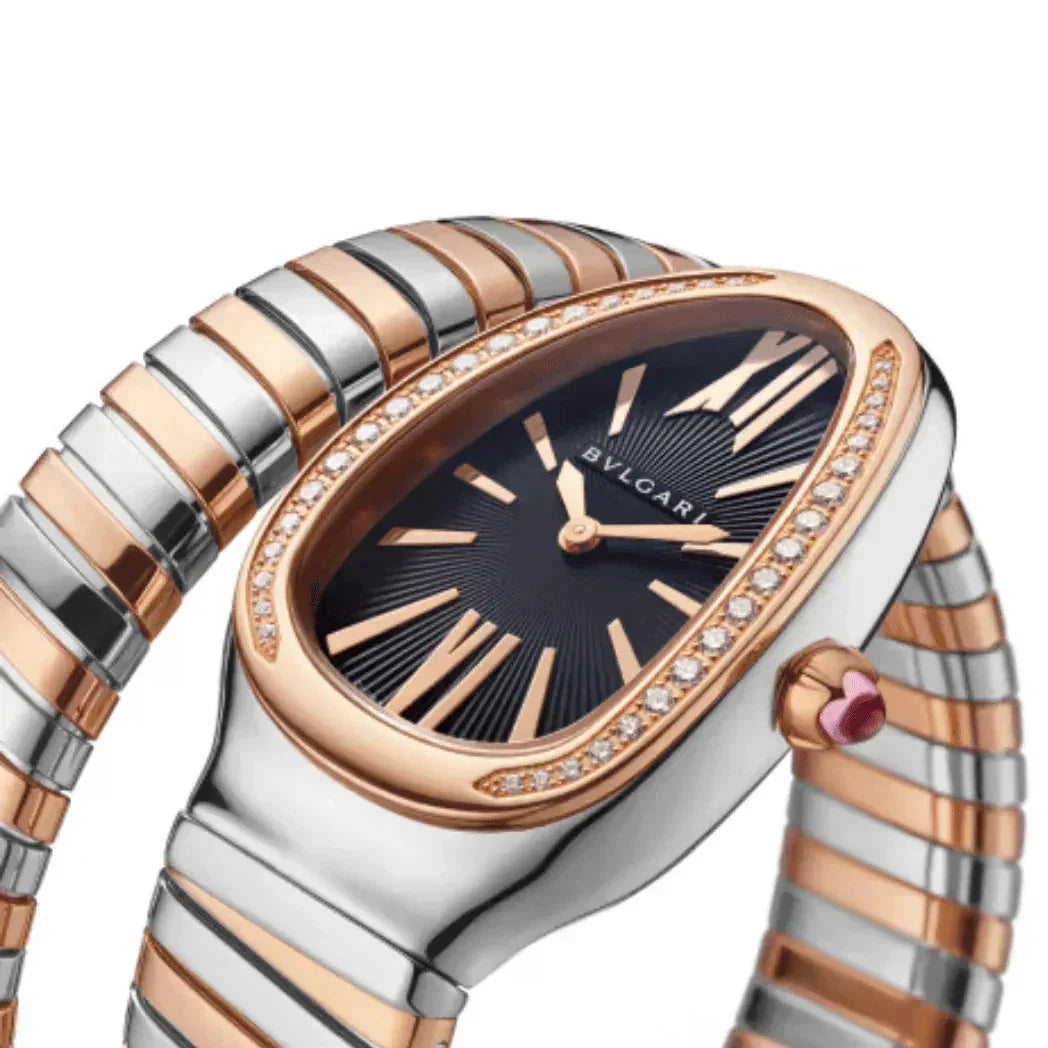 Bulgari Serpenti Tubogas watch with rose gold, diamonds, and black dial