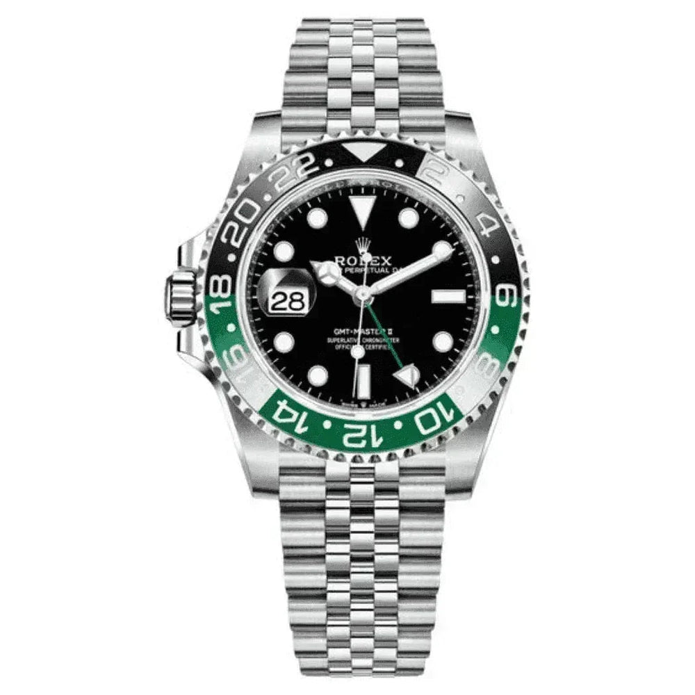 Rolex GMT-Master II stainless steel watch with black dial and green and black bezel