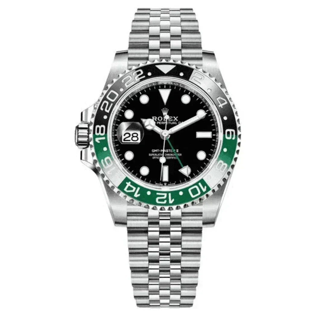 Rolex GMT-Master II stainless steel watch with black dial and green and black bezel