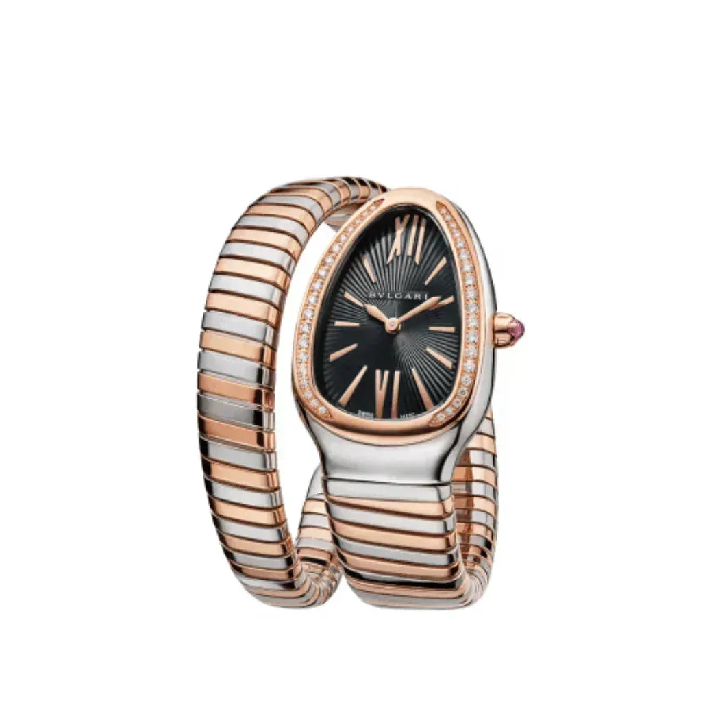 Bulgari Serpenti Tubogas rose gold and stainless steel ladies watch with black dial