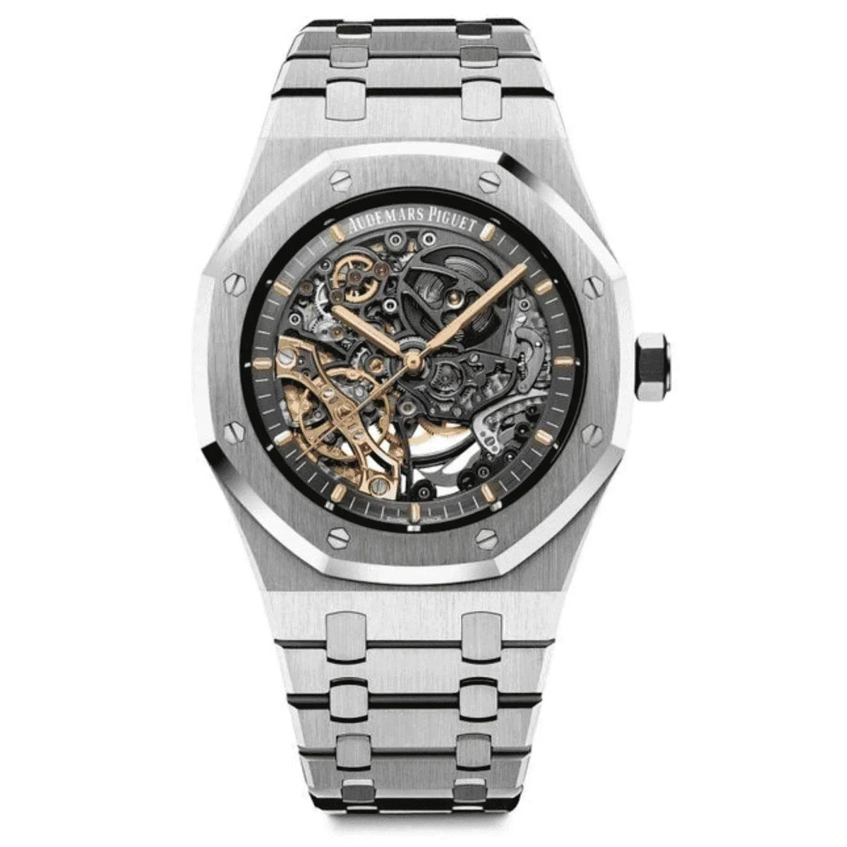 Audemars Piguet Royal Oak skeleton dial men's luxury watch with stainless steel bracelet