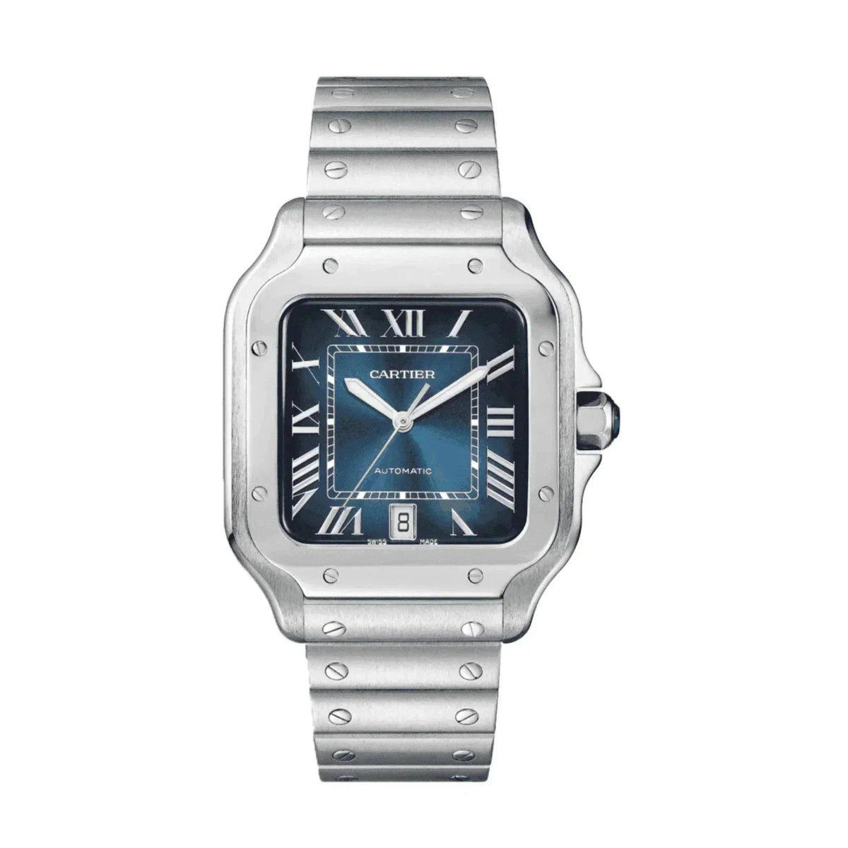 Cartier Santos WSSA0030 men's watch with blue dial and stainless steel bracelet