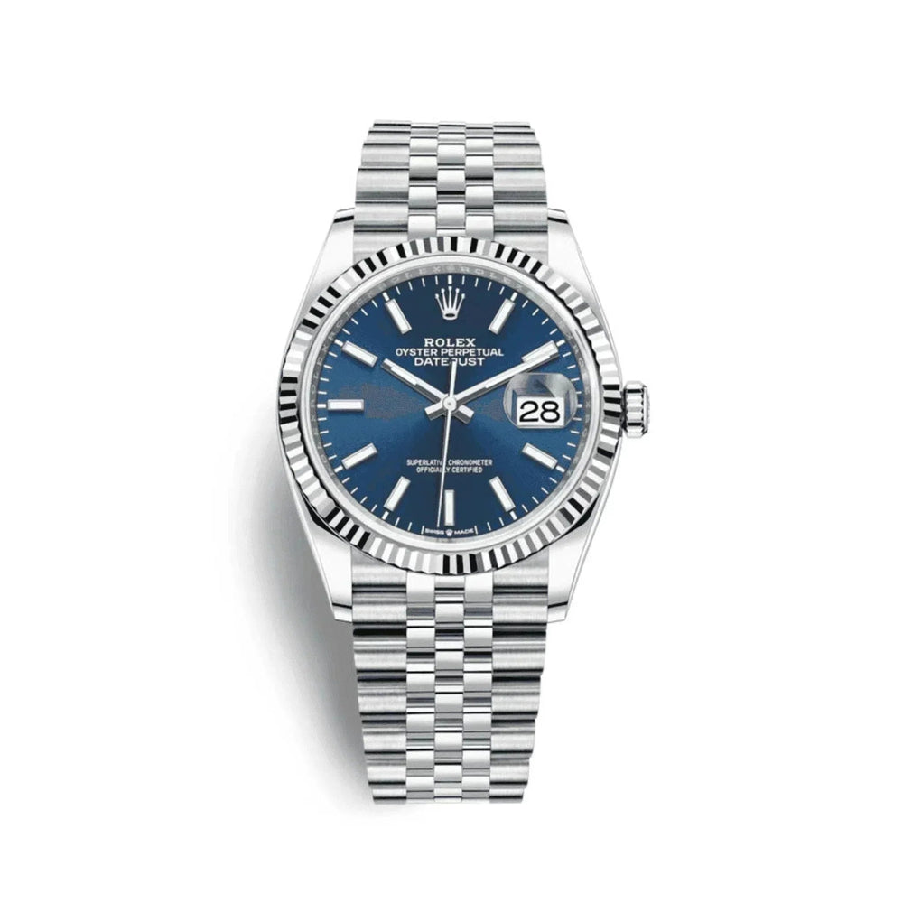 Rolex Datejust 41 men's watch with blue dial, stainless steel bracelet, silver bezel