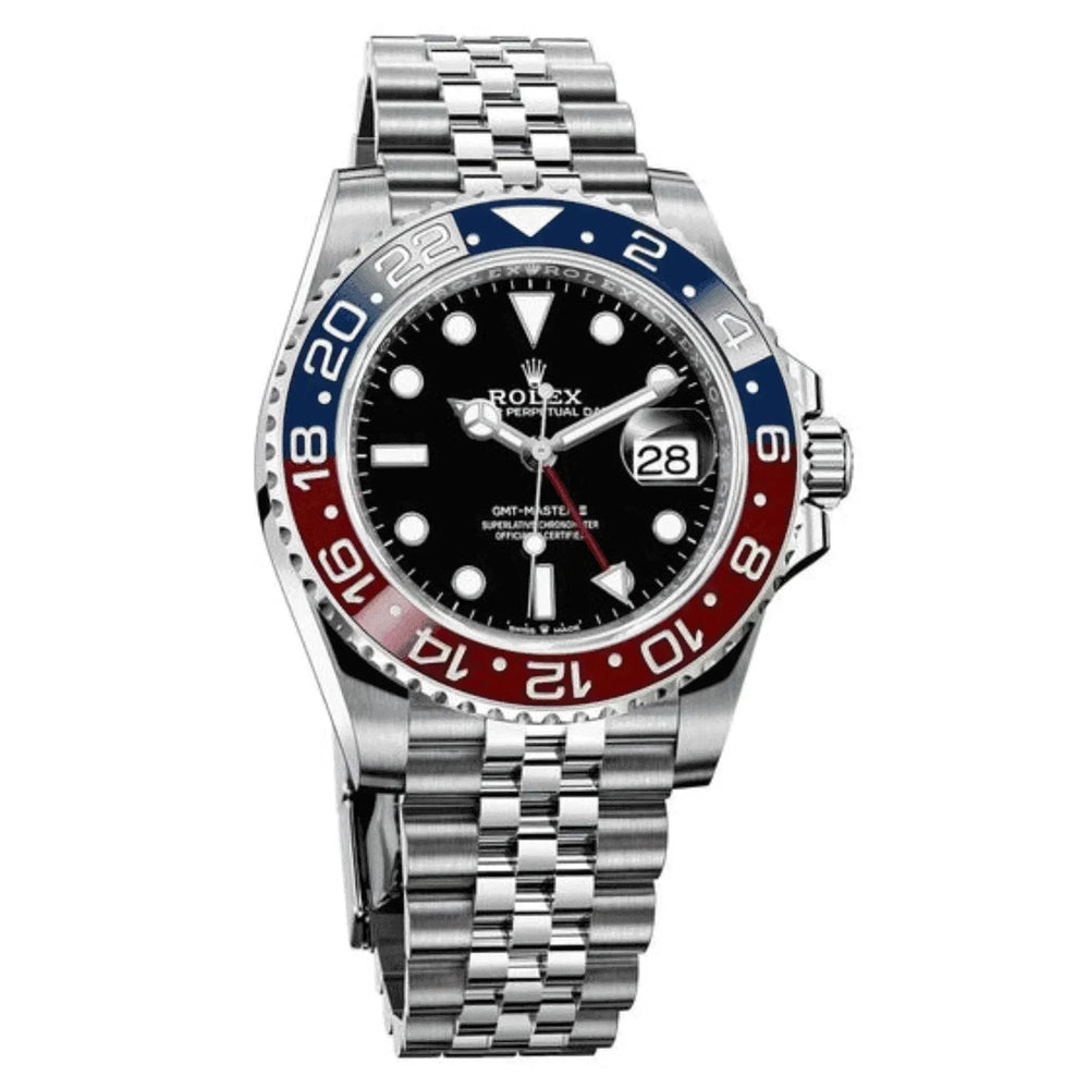 Rolex GMT-Master II Pepsi stainless steel watch with red and blue bezel and jubilee bracelet