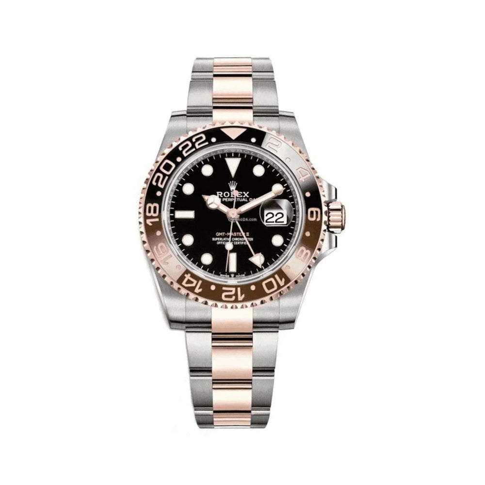 Rolex GMT-Master II Root Beer 126711 watch with black dial, rose gold and steel bracelet