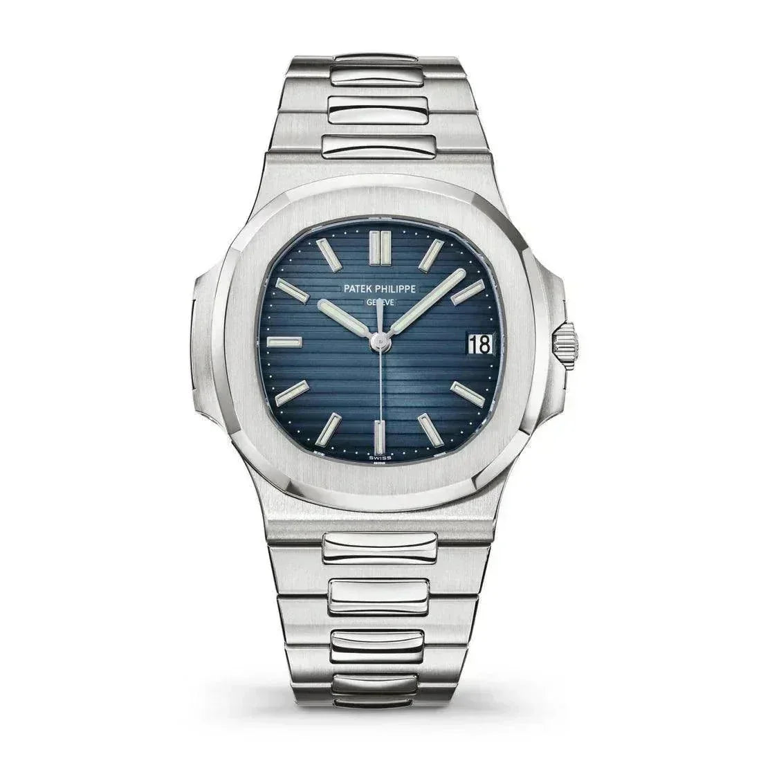 Men's Patek Philippe Nautilus automatic watch with blue dial and stainless steel bracelet