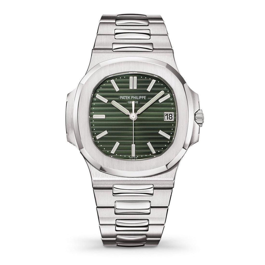 Patek Philippe Nautilus 5711A men's watch with olive green dial and stainless steel bracelet