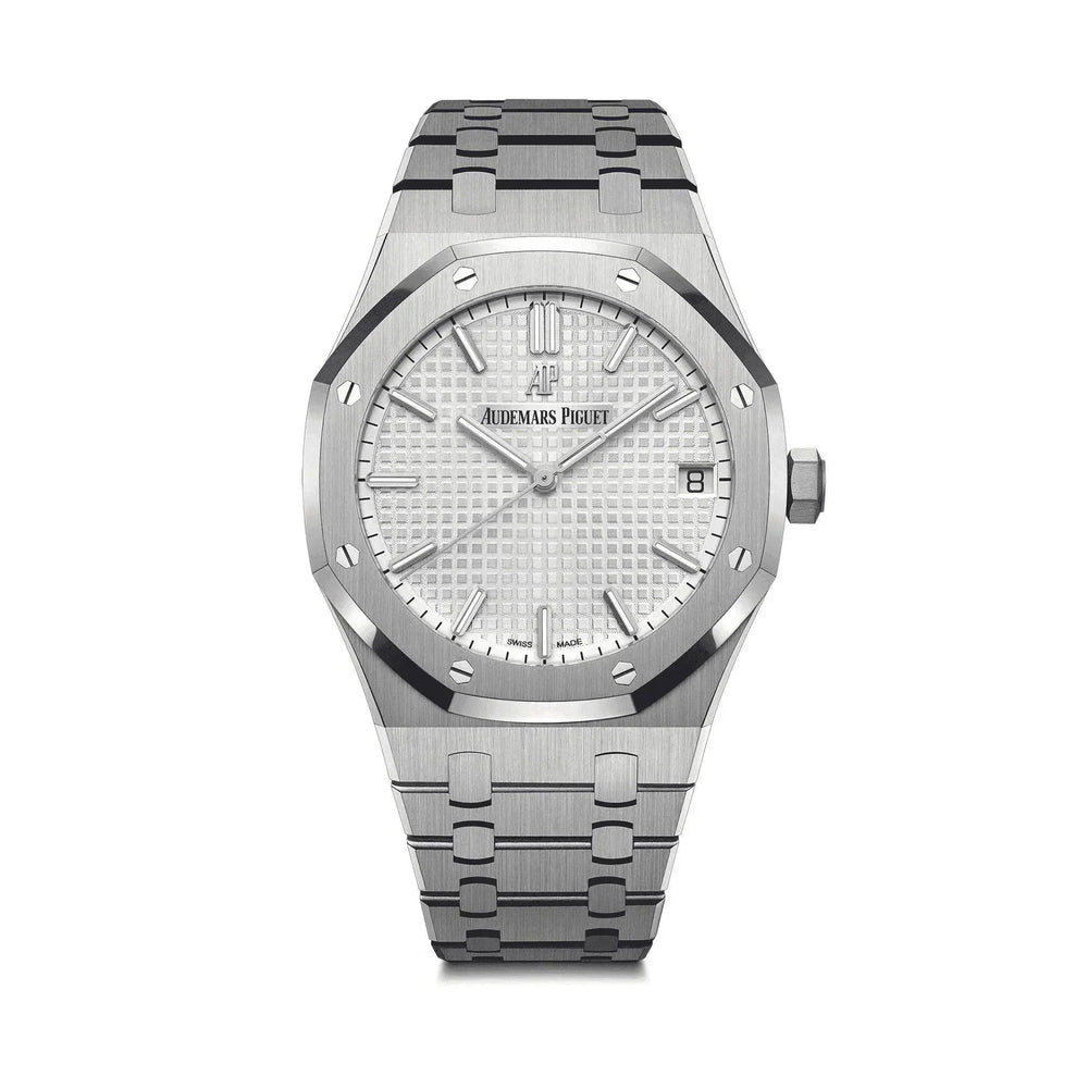 Audemars Piguet Royal Oak men’s watch, white dial, 41mm stainless steel bracelet