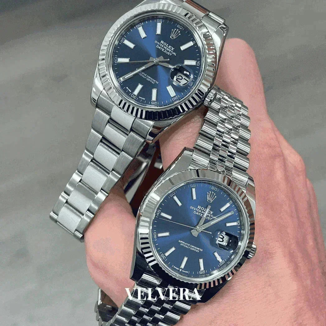 Blue dial Rolex Datejust 41 men’s watches with stainless steel bracelets by Velvera