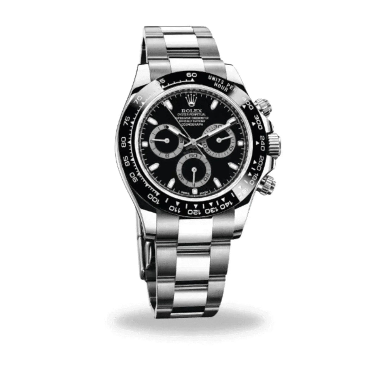 Men's black and white Daytona Cosmograph luxury watch with stainless steel bracelet