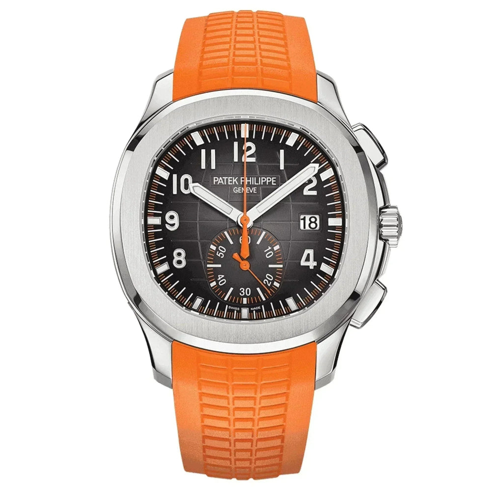 Patek Philippe Aquanaut automatic men's watch with orange rubber strap and black dial