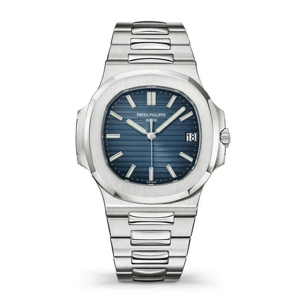 Men's Patek Philippe Nautilus automatic watch with blue dial and stainless steel bracelet