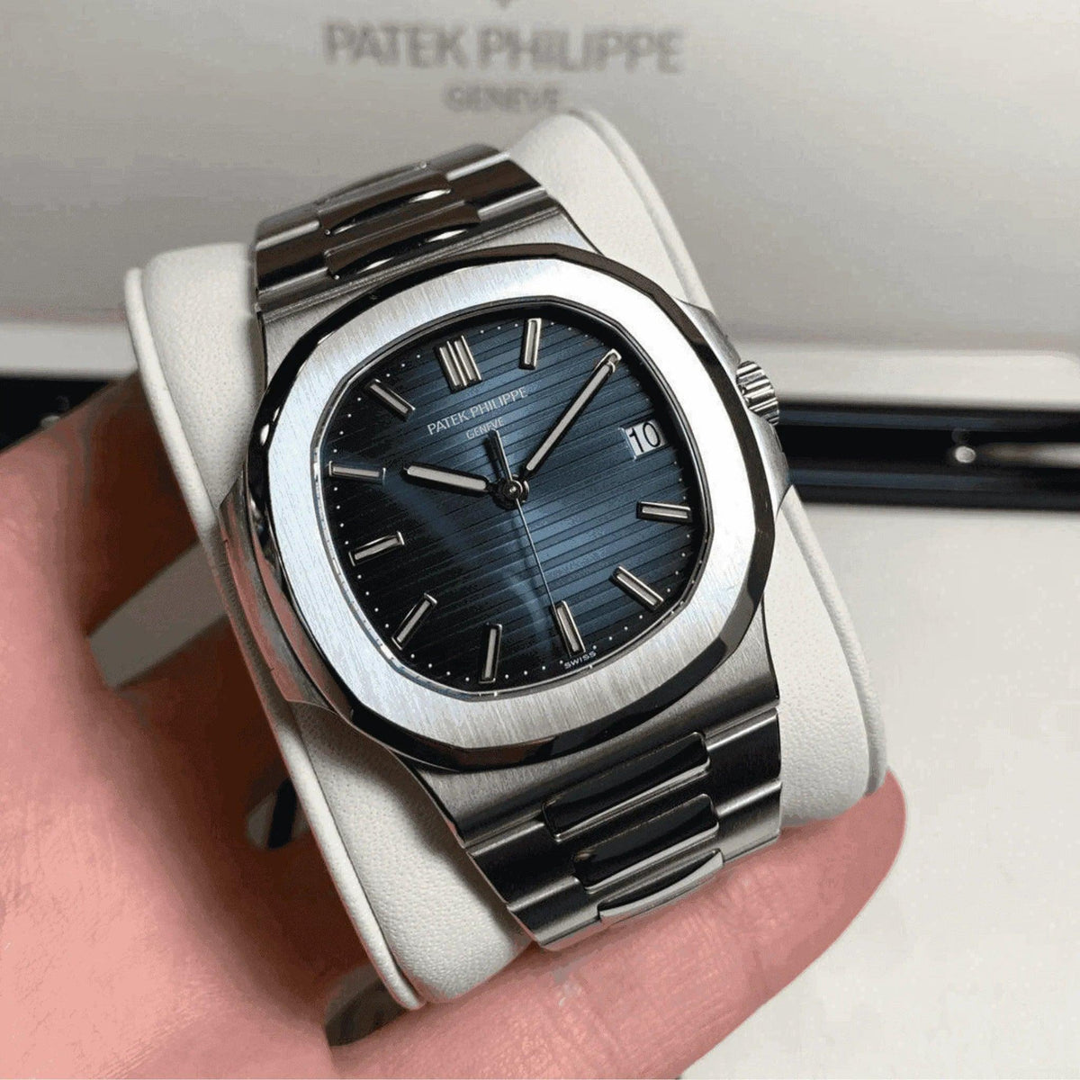 Patek Philippe Nautilus 5711/1A luxury watch with blue dial and stainless steel bracelet