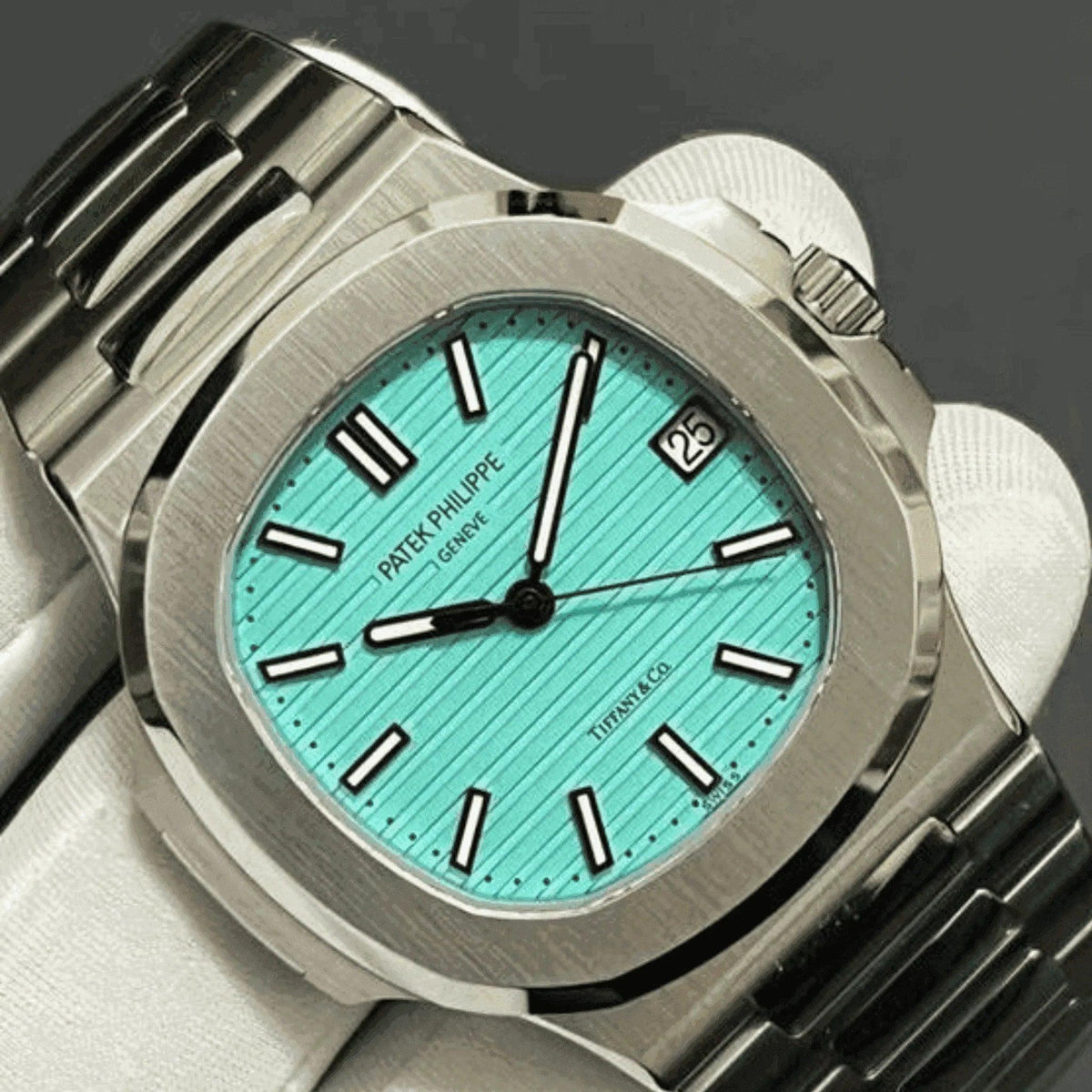 Patek Philippe Nautilus Tiffany blue dial men's watch with stainless steel bracelet