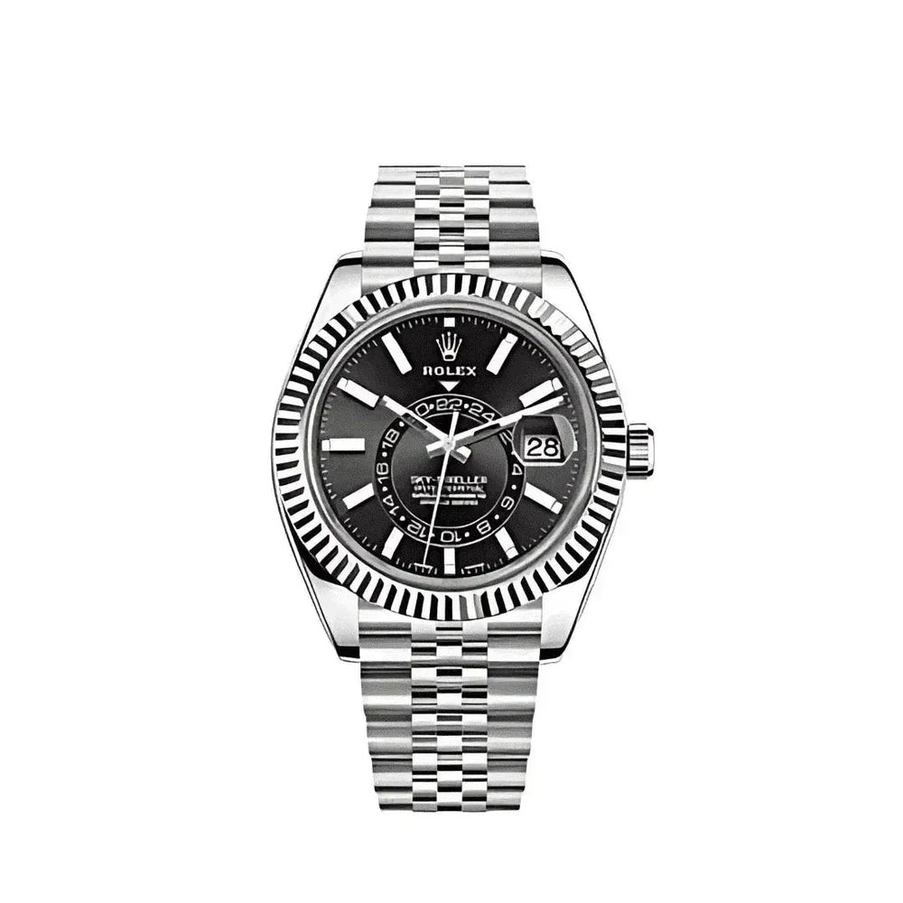 Men's Rolex Sky-Dweller black dial stainless steel Jubilee bracelet luxury watch