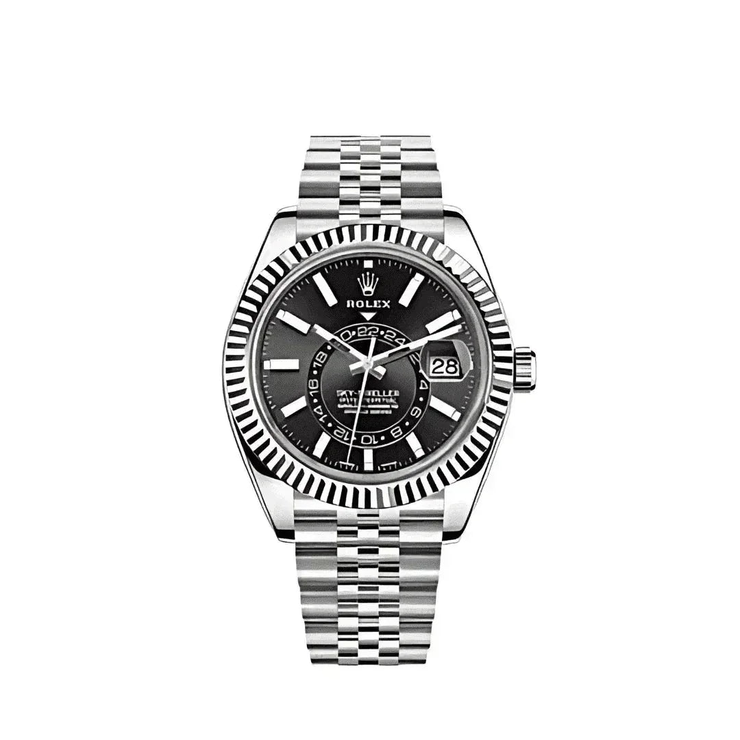 Men's Rolex Sky-Dweller black dial stainless steel Jubilee bracelet luxury watch